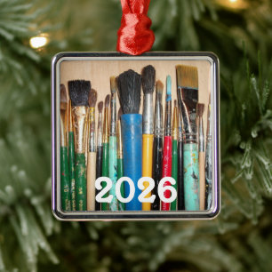 Lots of Colorful Used Paint Brushes Metal Ornament