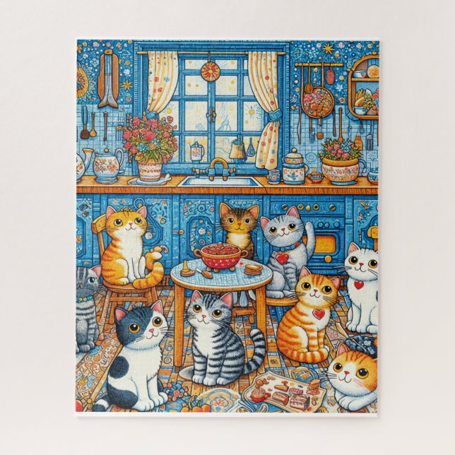 Lots of Cute Cats Folk Art jigsaw puzzle (Vertical)