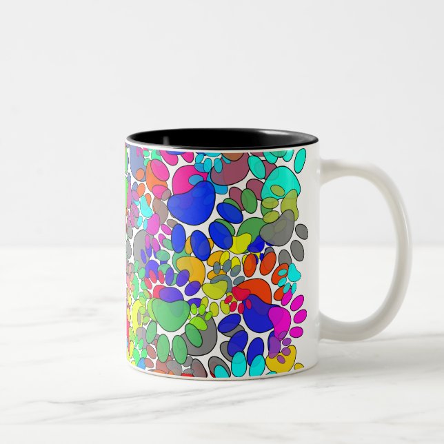 Lots Of Dog Paw Prints All Over Two-Tone Coffee Mug (Right)