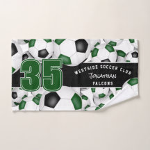 Lots of green black team colors soccer balls