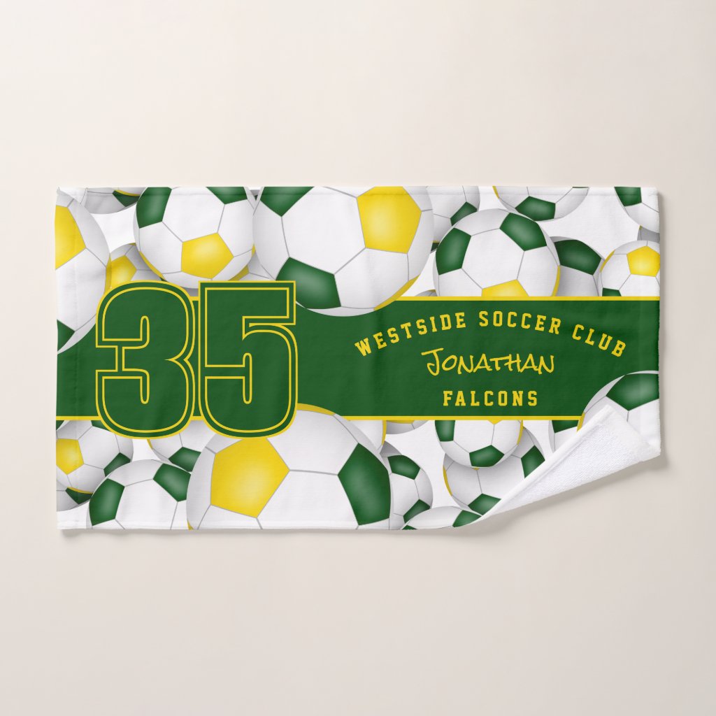 green gold soccer team colors hand towel