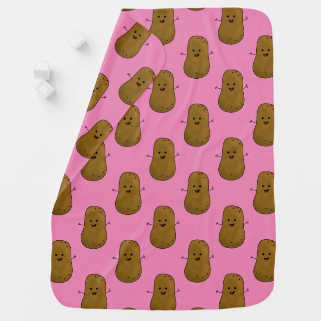 Lots of Happy Potatoes, Pink Baby Blanket (In Situ)