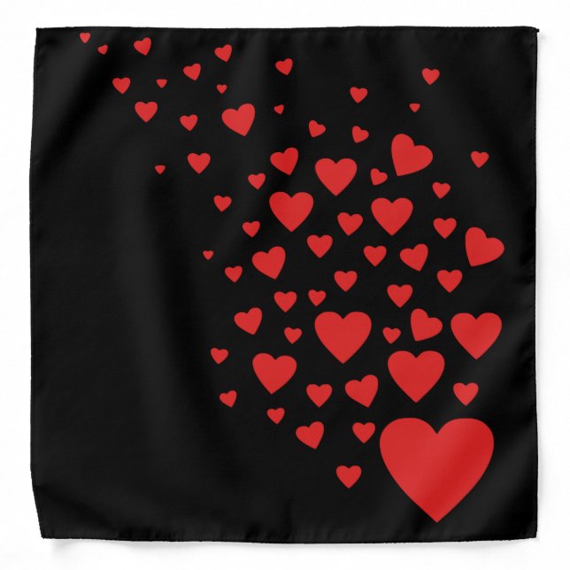 Lots of Hearts Heart Scatter Red And Black Pattern Bandana (Front)