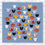 Lots of Kitty Cats Poster<br><div class="desc">Loads of fun littlie kitties on a mid blue background for animal and pet lovers.</div>