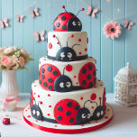 LOTS OF LADY BUGS KIDS BIRTHDAY CAKE CARD<br><div class="desc">CUTE RED AND BLACK LADY BUG ON A BIRTHDAY LAYER CAKE ON THE FRONT OF THE CARD.  COMPLETELY EDITABLE COPY ON THE BACK.</div>