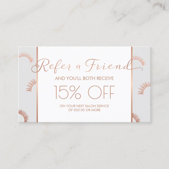 Lots of Lashes Lash Salon Gray/Rose Gold Referral Card (Front)