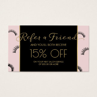 Lots of Lashes Lash Salon Pink/Black/Gold Referral Business Card