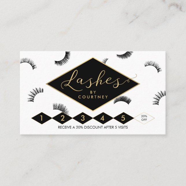 Lots of Lashes Lash Salon White/Black/Gold Loyalty Card (Front)