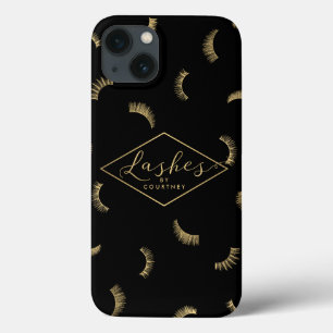 Lots of Lashes Pattern Black/Gold Personalized iPhone 13 Case