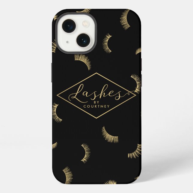 Lots of Lashes Pattern Black/Gold Personalized Iphone Case (Back)