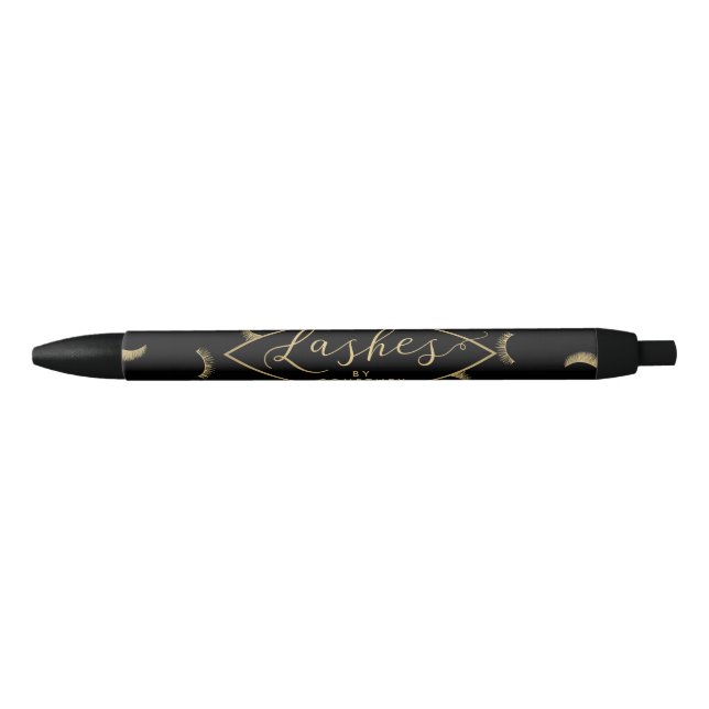 Lots of Lashes Pattern Black/Gold Personalized Pen (Front)