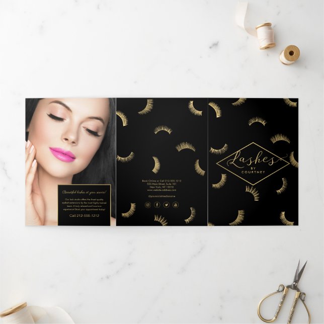 Lots of Lashes Pattern Lash Salon Black Brochure (Outside)