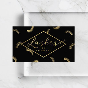 Lots of Lashes Pattern Lash Salon Black/Gold Business Card
