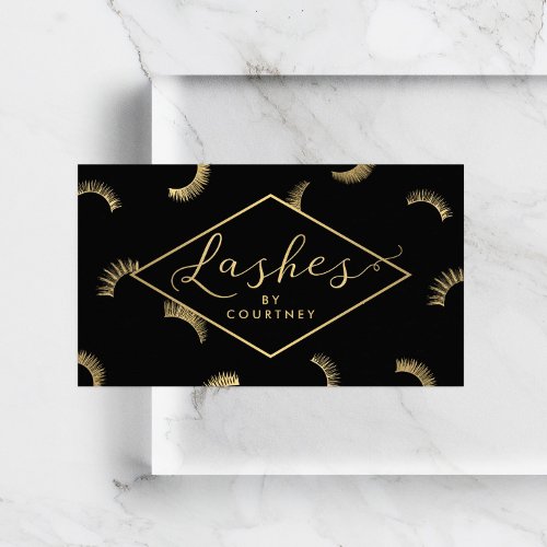 Lots of Lashes Pattern Lash Salon BlackGold Business Card
