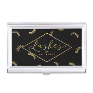 Lots of Lashes Pattern Lash Salon Black/Gold Business Card Holder