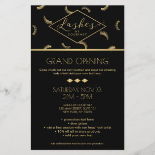 Lots of Lashes Pattern Lash Salon Black/Gold Flyer