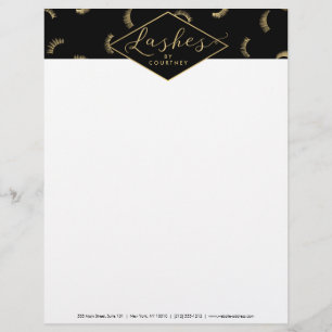 Lots of Lashes Pattern Lash Salon Black/Gold Letterhead