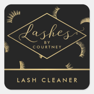 Lots of Lashes Pattern Lash Salon Black/Gold Square Sticker