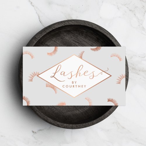 Lots of Lashes Pattern Lash Salon GrayRose Gold Business Card