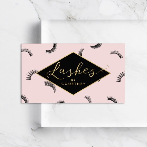 Lots of Lashes Pattern Lash Salon PinkBlackGold Business Card