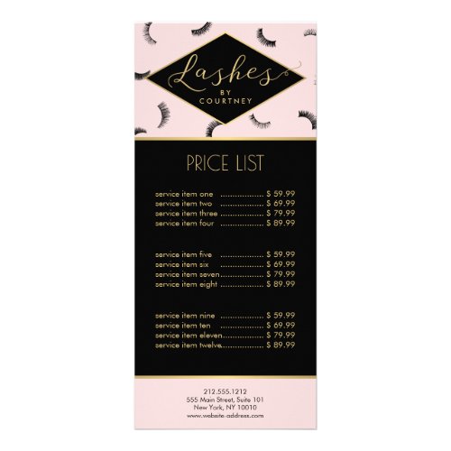 Lots of Lashes Pattern Lash Salon PinkBlackGold Rack Card