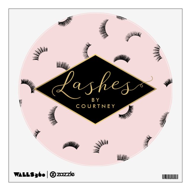 Lots of Lashes Pattern Lash Salon Pink/Black/Gold Wall Decal (Front)