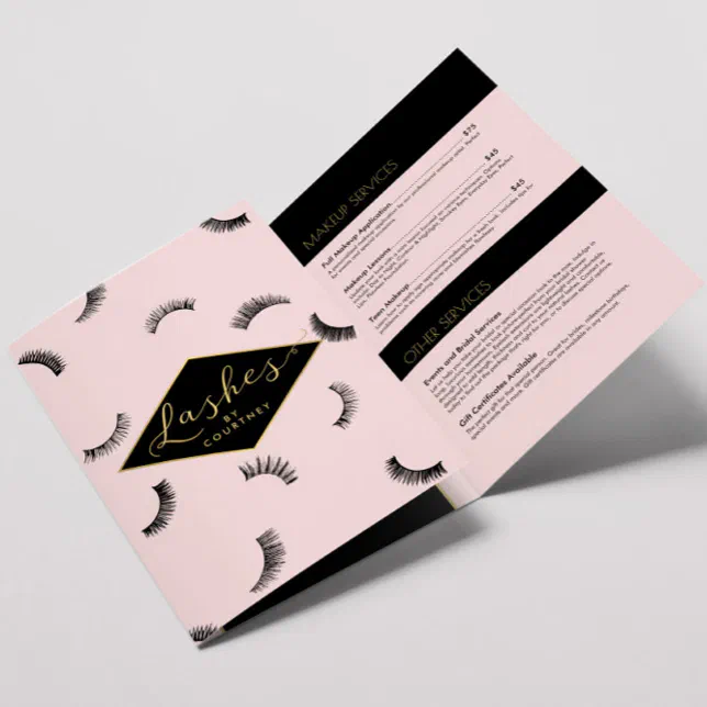 Lots of Lashes Pattern Lash Salon Pink Brochure | Zazzle