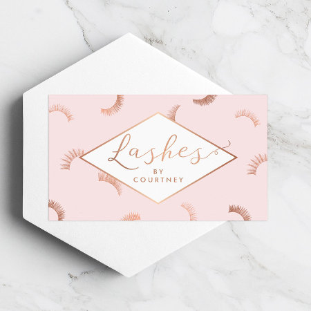 Lots Of Lashes Pattern Lash Salon Pink/rose Gold Business Card