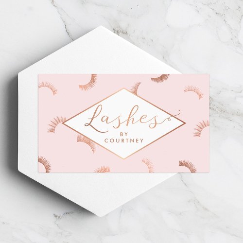 Lots of Lashes Pattern Lash Salon Pink/Rose Gold Business Card