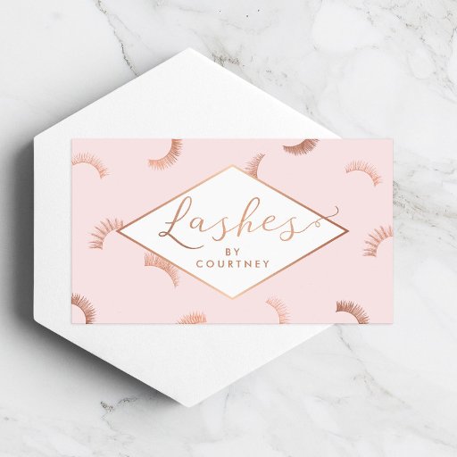 Customizable Lots of Lashes Pattern Lash Salon Pink/Rose Gold Business Card