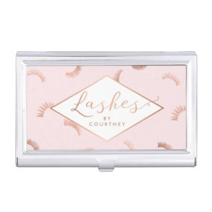 Lots of Lashes Pattern Lash Salon Pink/Rose Gold Business Card Case