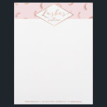 Lots of Lashes Pattern Lash Salon Pink/Rose Gold Letterhead<br><div class="desc">A fun assortment of eyelashes fills the top portion of this beauty-themed letterhead template. Faux rose gold graphical text spells out "Lashes" while your name is paired underneath for an instant logo. A unique design created for lash extension salons, makeup artists, lash artists, lash bars, cosmetic companies and more. Please...</div>