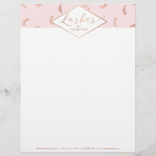 Lots of Lashes Pattern Lash Salon Pink/Rose Gold Letterhead