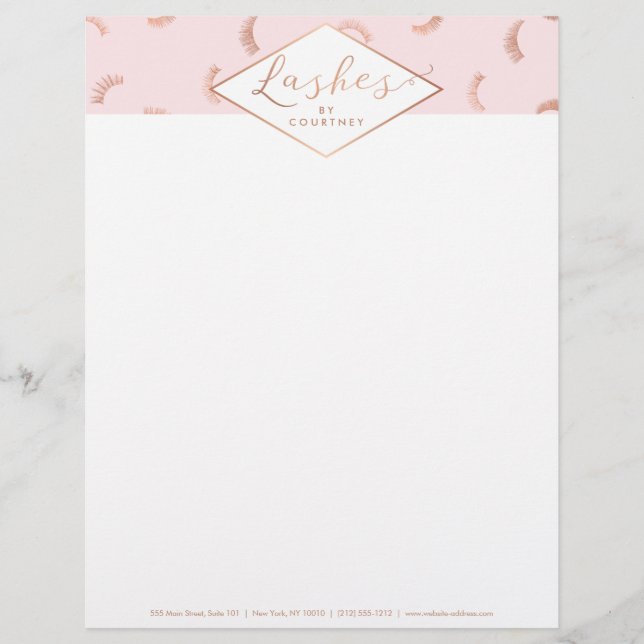 Lots of Lashes Pattern Lash Salon Pink/Rose Gold Letterhead (Front)