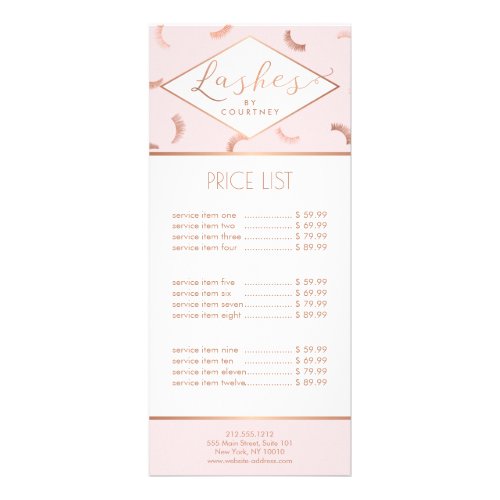 Lots of Lashes Pattern Lash Salon PinkRose Gold Rack Card