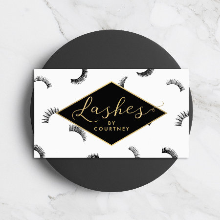 Lots Of Lashes Pattern Lash Salon White/black/gold Business Card