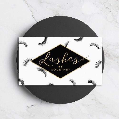 Lots of Lashes Pattern Lash Salon WhiteBlackGold Business Card