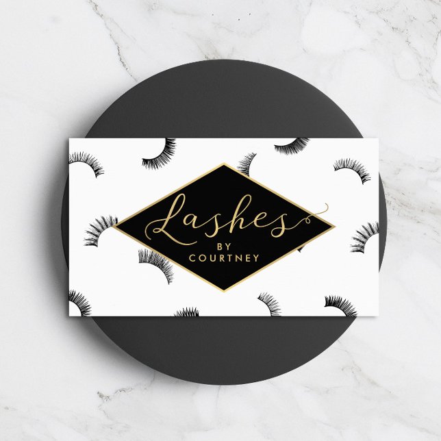 Lots of Lashes Pattern Lash Salon White/Black/Gold Business Card (Creator Uploaded)