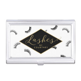 Lots of Lashes Pattern Lash Salon White/Black/Gold Business Card Case