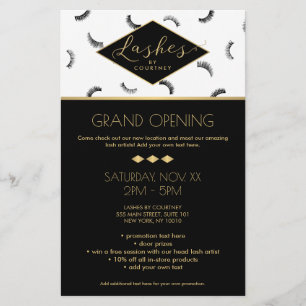 Lots of Lashes Pattern Lash Salon White/Black/Gold Flyer
