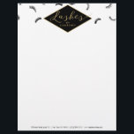 Lots of Lashes Pattern Lash Salon White/Black/Gold Letterhead<br><div class="desc">Coordinates with the Lots of Lashes Pattern Lash Salon White/Black/Gold Business Card Template by 1201AM. A fun assortment of eyelashes fills the top portion of this beauty-themed letterhead template. Faux gold graphical text spells out "Lashes" while your name is paired underneath for an instant logo. A unique design created for...</div>