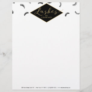 Lots of Lashes Pattern Lash Salon White/Black/Gold Letterhead