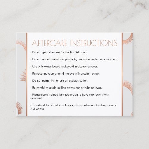 Lots of Lashes Salon GrayRose Gold Aftercare Card