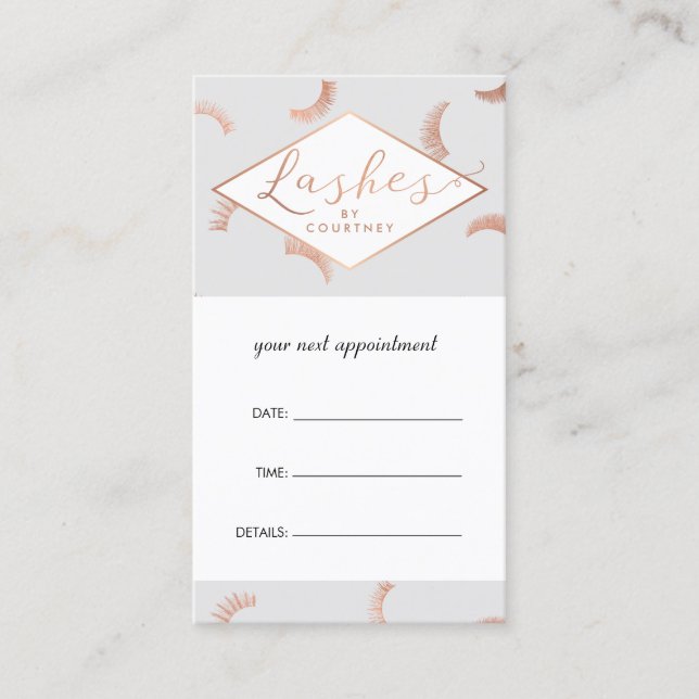 Lots of Lashes Salon Gray/Rose Gold Appointment Card (Front)