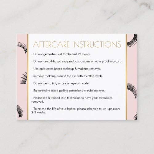 Lots of Lashes Salon PinkBlack Aftercare Card