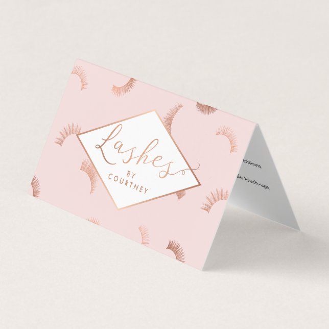 Lots of Lashes Salon Pink/Rose Gold Aftercare Business Card (Front)
