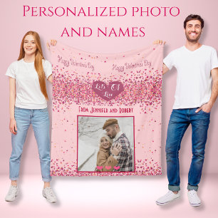 Lots of love couple Personalized Photo Pink Hearts Fleece Blanket