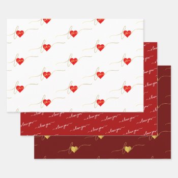 Lots Of Love Gold Modern Script With Hearts Wrapping Paper Sheets by decor_de_vous at Zazzle