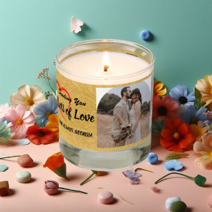 Lots of Love Golden Personalized 3 Photos Scented Candle