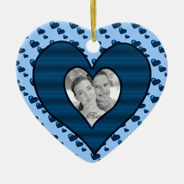 Lots of Love (Heart Pattern) (Blue) (Photo) Ceramic Ornament (Front)